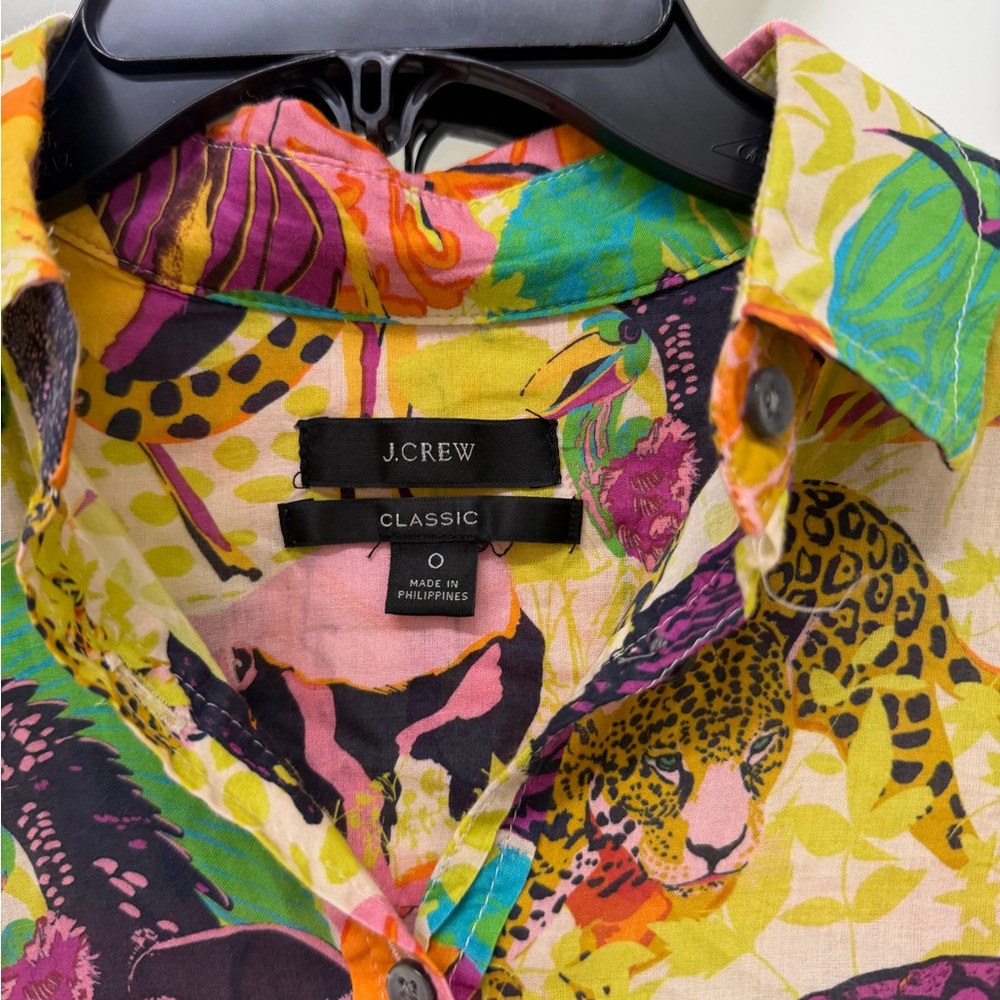 J. Crew Ratti Safari Animal Print Popover Shirt Women 0 Yellow Cotton Blouse - Picture 3 of 8
